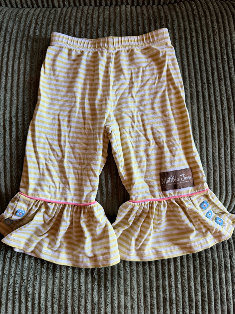 Matilda Jane Yellow/Green & White Striped Ruffle Capri Pants 2T